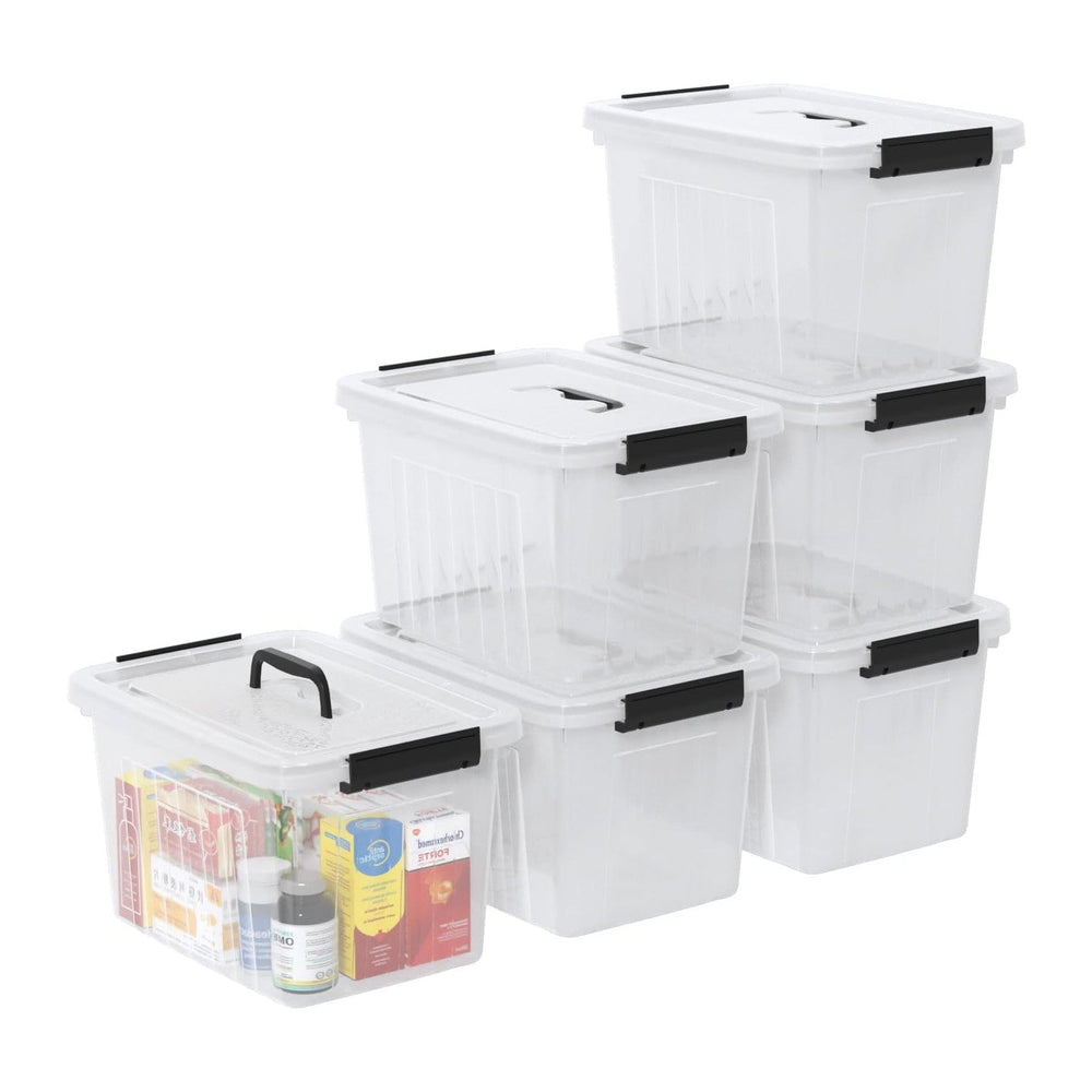 Saedy 6 Pack 12 Quart Plastic Latching Storage Box with Handle, Clear
