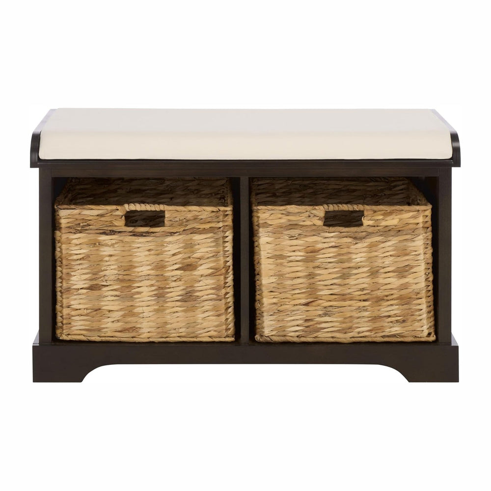 SAFAVIEH Furniture - Freddy 2-Basket Storage Bench - Dark Chocolate - Solid W...