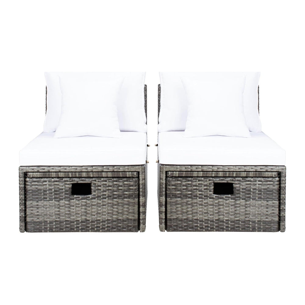 SAFAVIEH Outdoor - Pramla Settee and Ottoman Set - Grey Brown & White - S...
