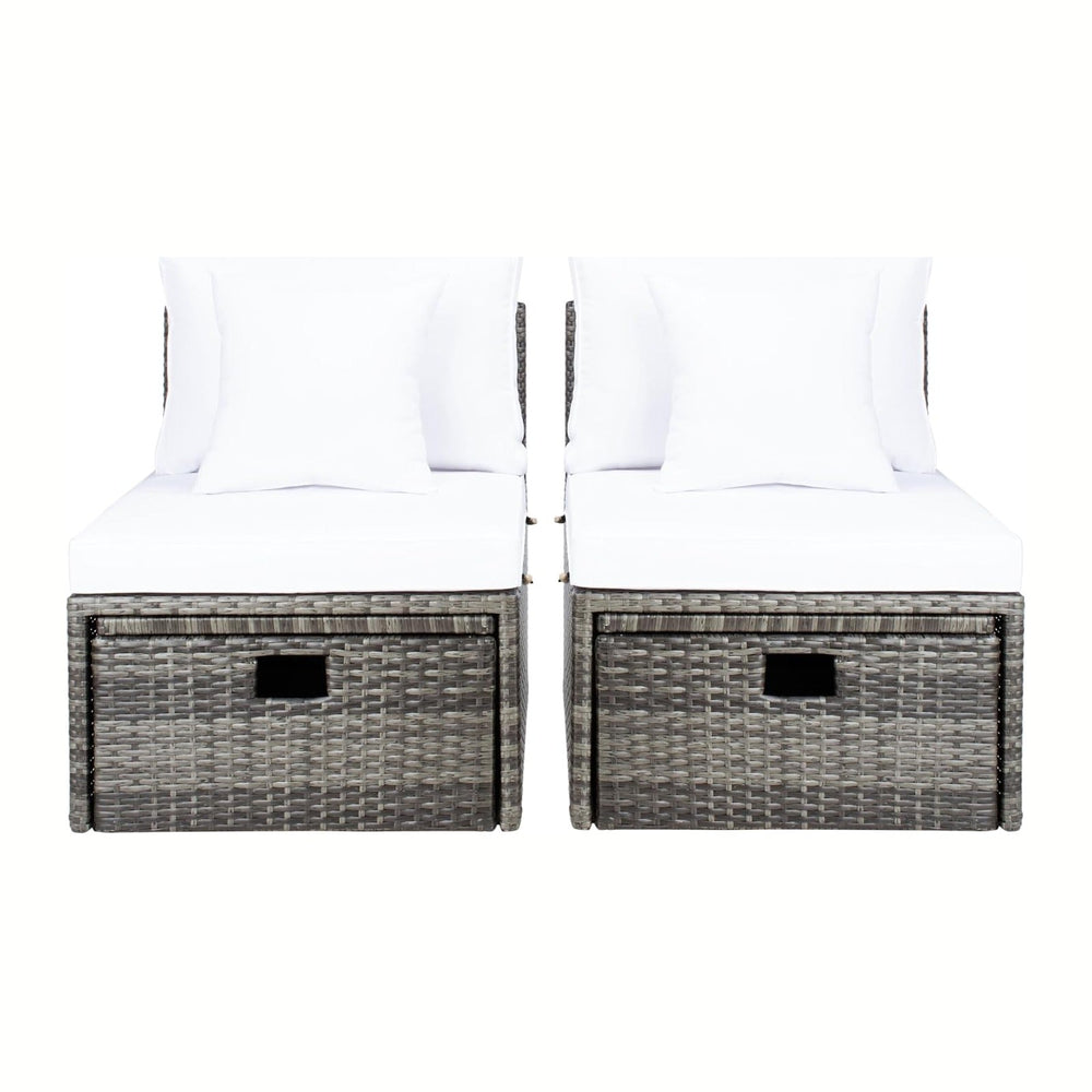 SAFAVIEH Outdoor - Pramla Settee and Ottoman Set - Grey Brown & White - S...