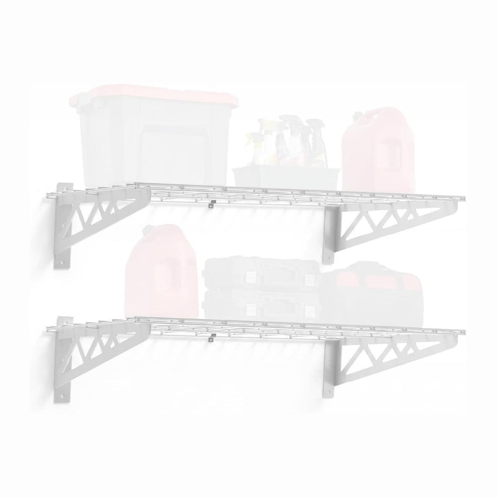 SafeRacks Steel Garage Wall Shelves 2-Pk w/Hooks, 500lb, White (18x36)