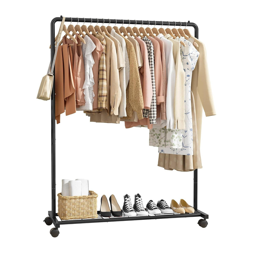 Sakugi Clothes Rack - Clothing Rack with Storage Mesh Shelf & Casters, He...