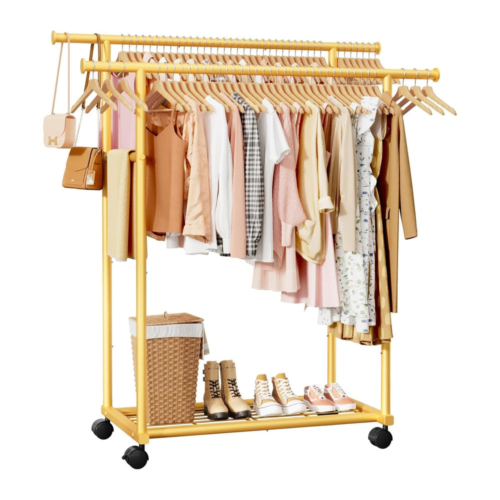 Sakugi Double Rods Clothes Rack - Metal Clothing Rack with Fixed Double Rods,...