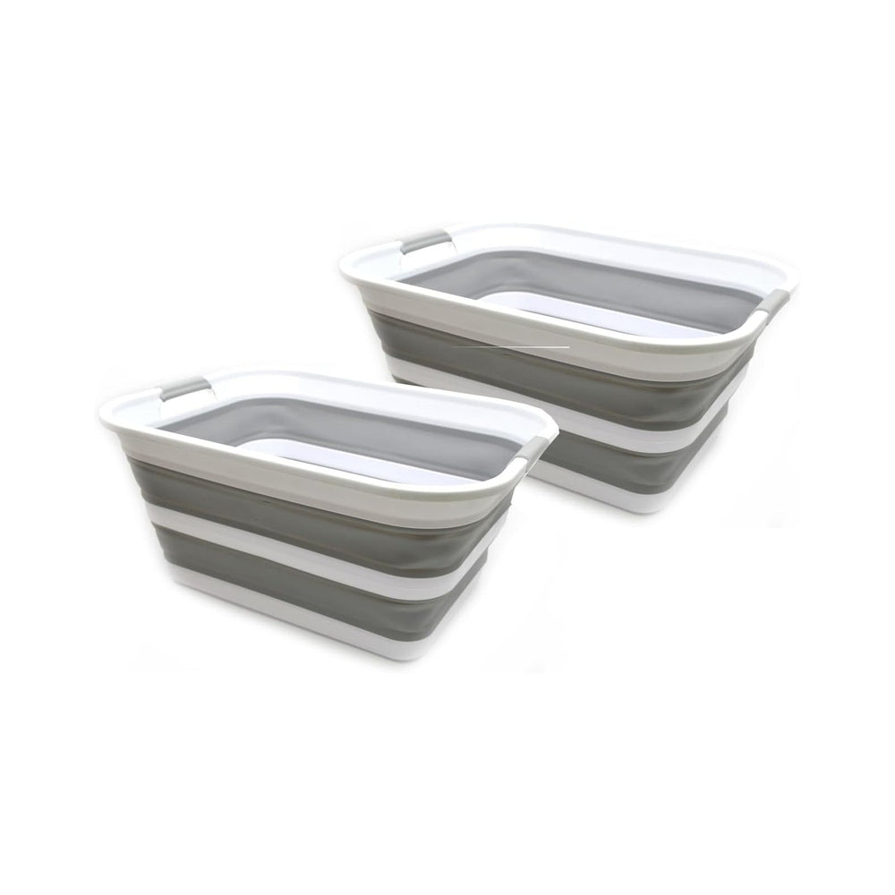 SAMMART 42L Set of 2 Collapsible Plastic Laundry Basket - Foldable Pop Up Sto...