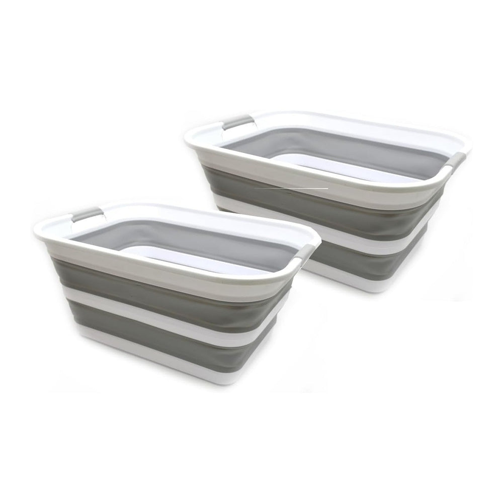 SAMMART 42L Set of 2 Collapsible Plastic Laundry Basket - Foldable Pop Up Sto...
