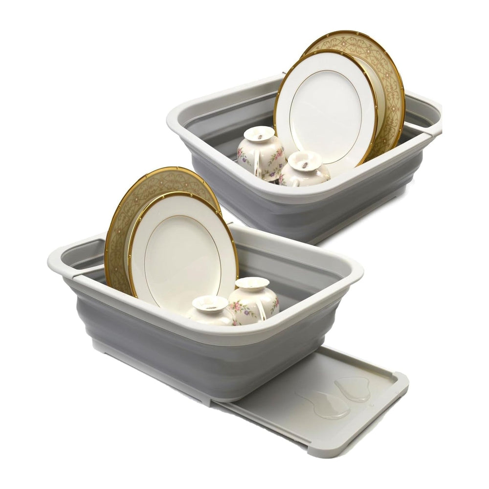 SAMMART Set of 2 Collapsible Dish Drainer with Drainer Board - Foldable Dryin...