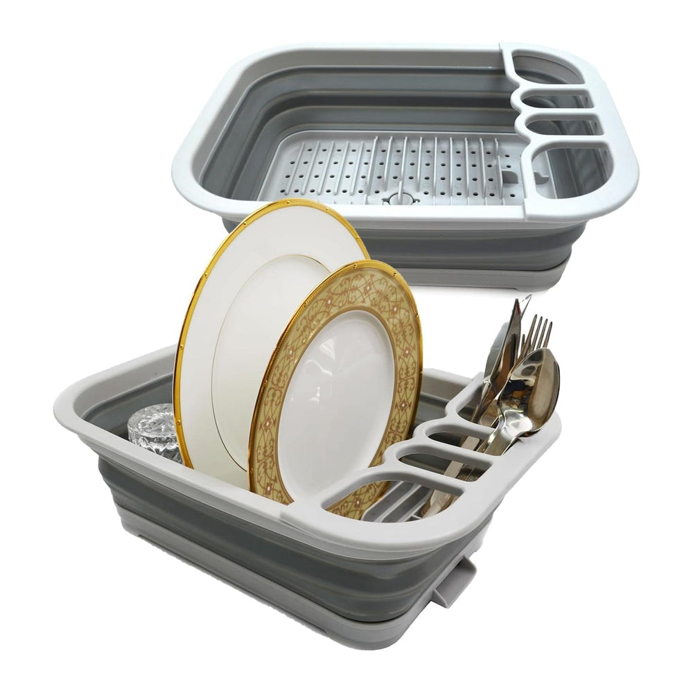 SAMMART Set of 2 Collapsible Dish Drainer with Drainer Board - Foldable Dryin...