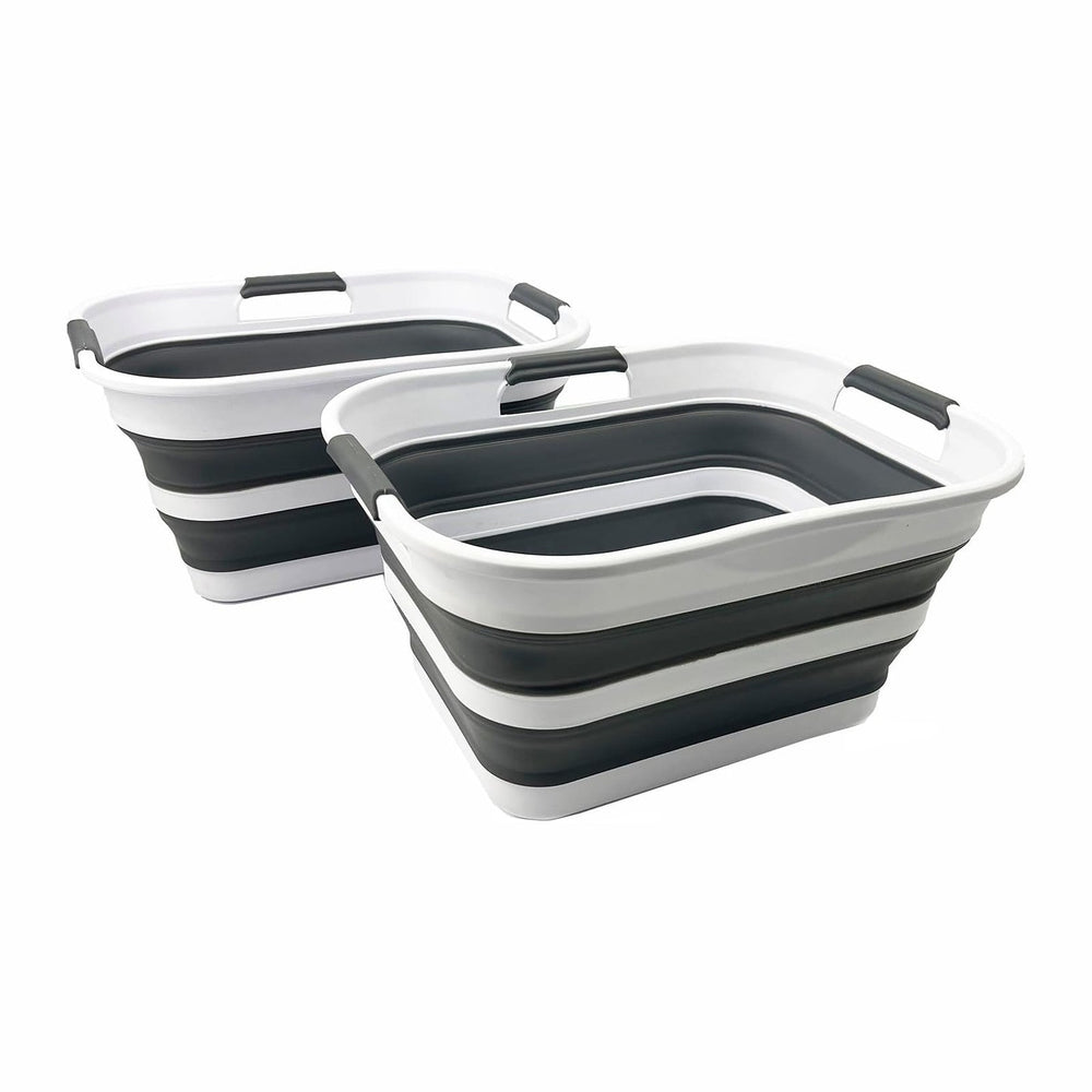 SAMMART Set of 2 Collapsible Plastic Laundry Basket/Organizer-Washing Tub-Fol...