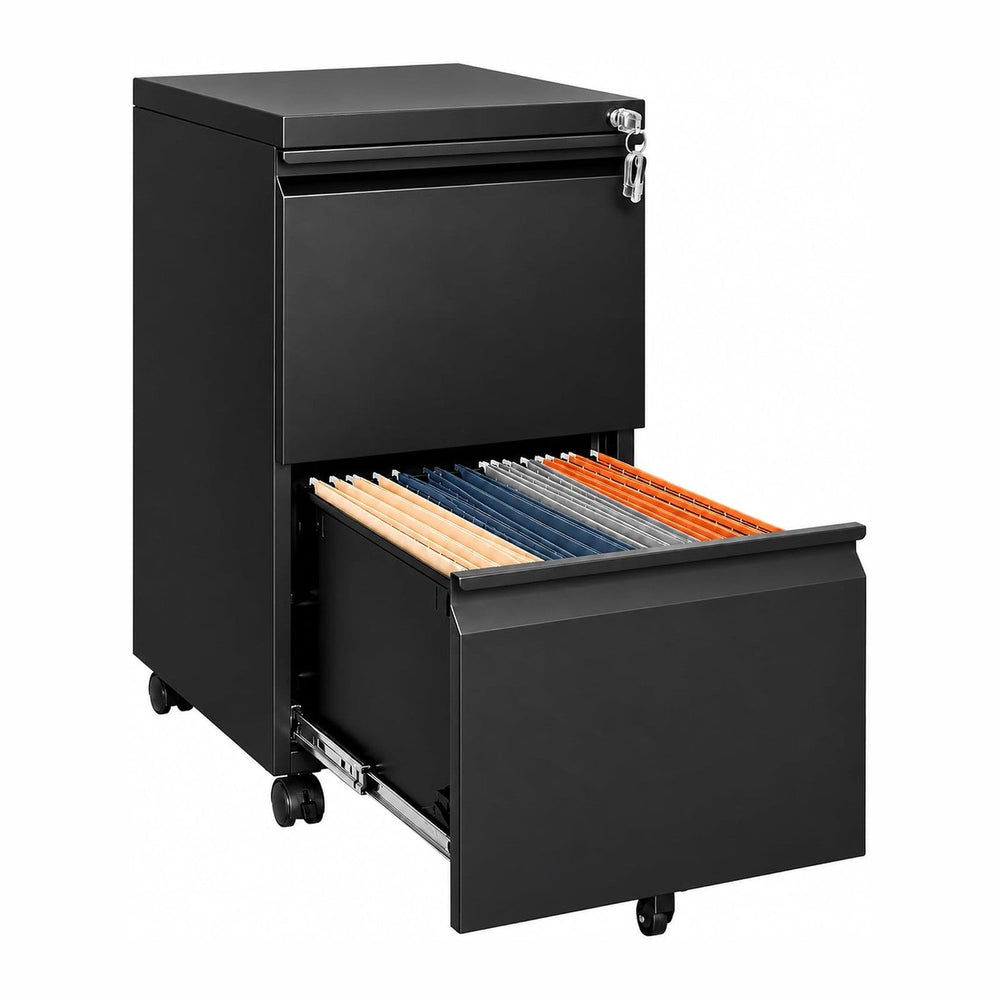 SAWJEC 2 Drawer Rolling File Cabinet Fully Assembled, Black
