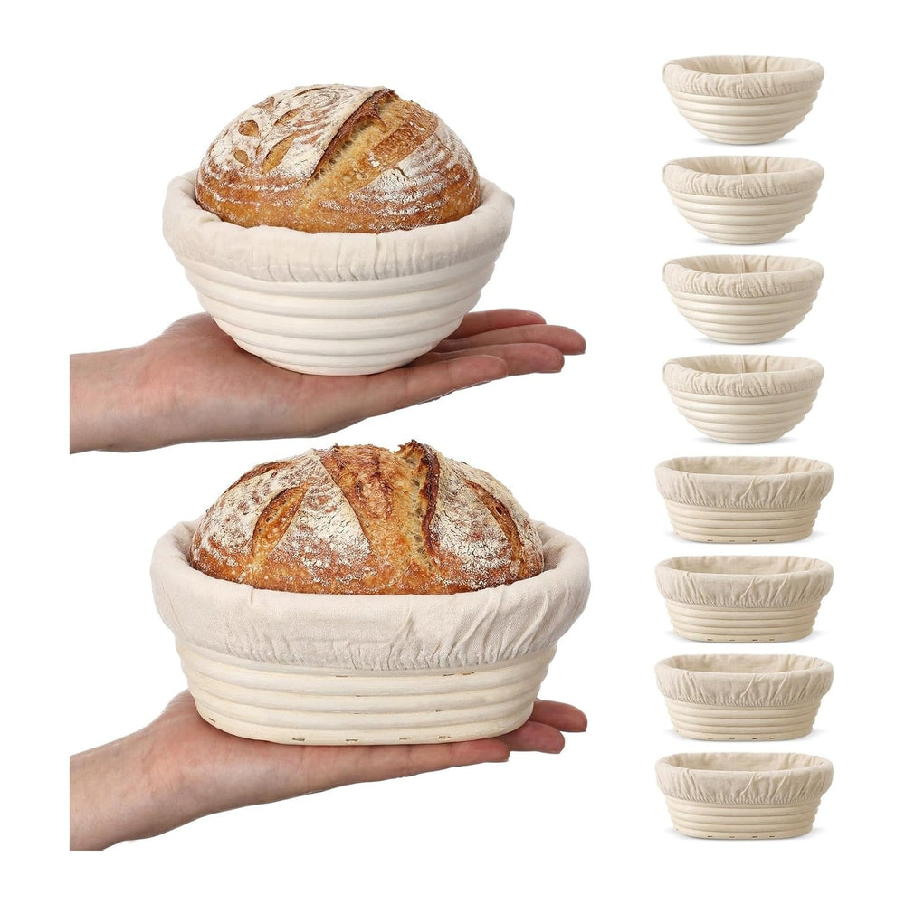 Set of 8 Mini Banneton Bread Proofing Basket with Liner, 5-inch Round and 6.5...