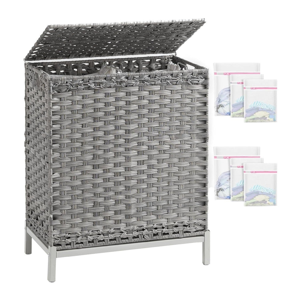 SETVSON Laundry Hamper with Lid, 112 L Handwoven PE Rattan Wicker, Gray