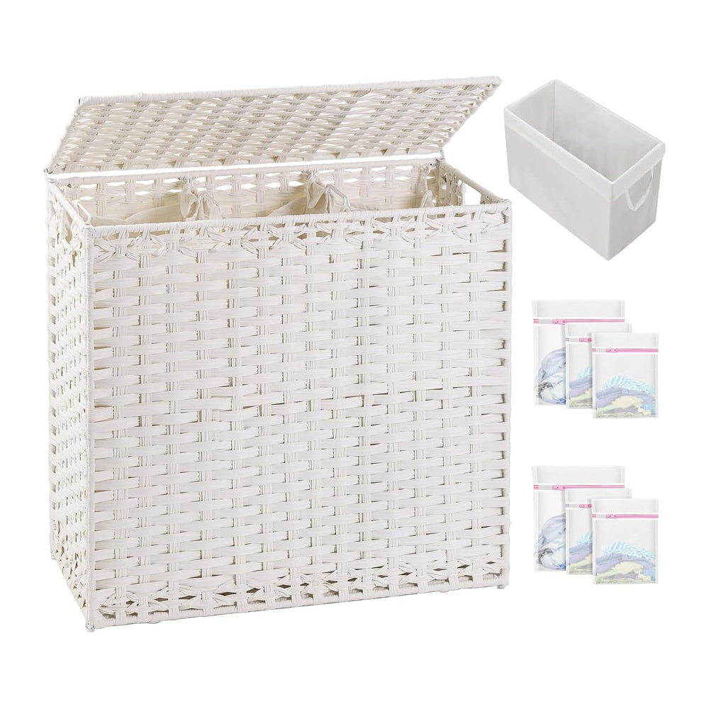 SETVSON Laundry Hamper with Lid Laundry Basket 132 L PE Rattan, White