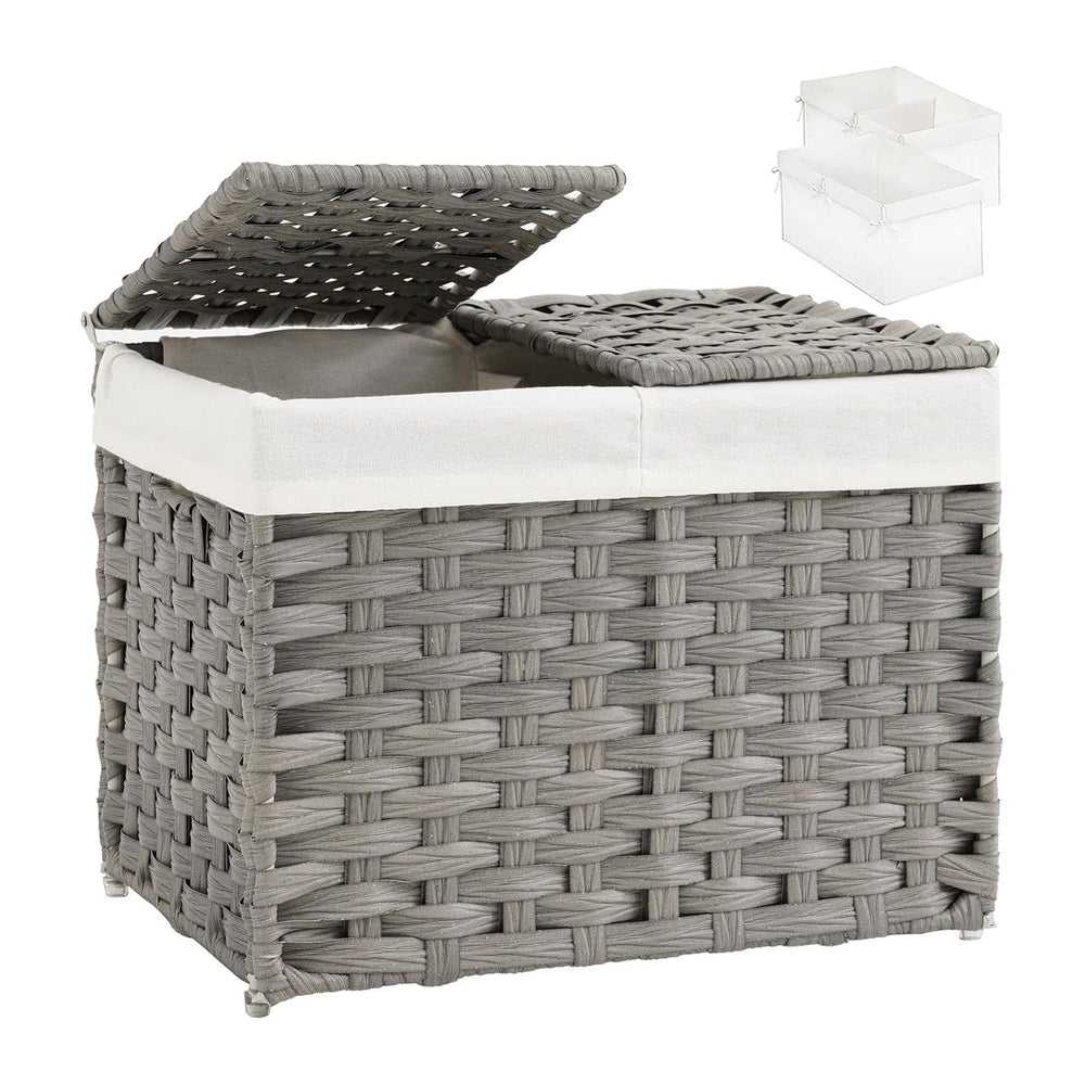 SETVSON Storage Basket with Lid, 9.2 Gal PE Rattan Trunk, Gray