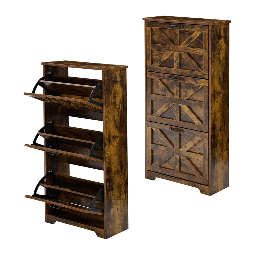 Shoe Cabinet with 3 Flip Drawers Set of 2, Farmhouse Shoe Storage for Entrywa...