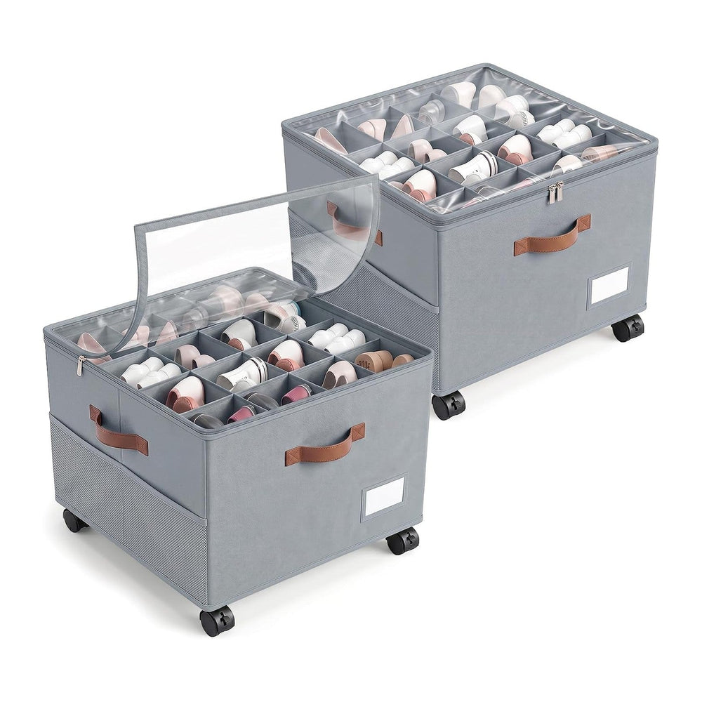Shoe Organizer for Closet with Wheels - 2 Pack Shoe Storage Box Bin Cubes