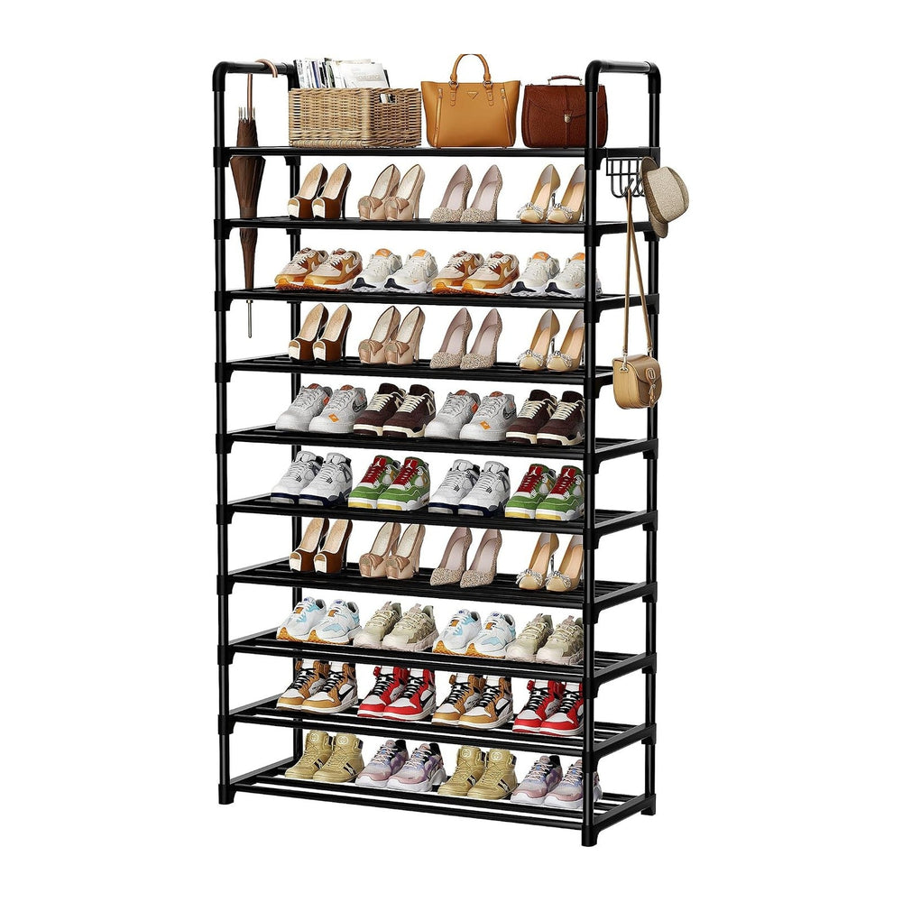 Shoe Rack, 10 Tier Shoe Storage Organizer with Hooks,Fit 40-45 Pairs Shoes,Me...