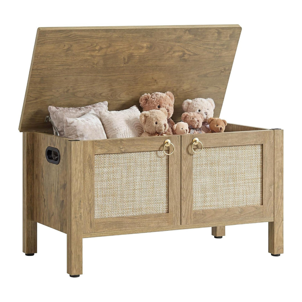 SICOTAS Rattan Storage Bench Boho Storage Chest with 2 Safety Hinges