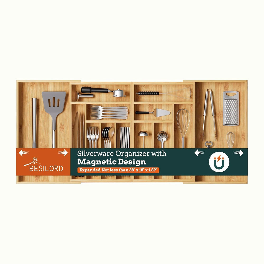 Silverware Organizer Large, Magnetic Connected Expandable 13 Slots Silverware...