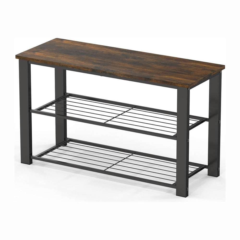 Simple Houseware Wooden Top Shoe Rack Bench for Entryway, Rustic Brown