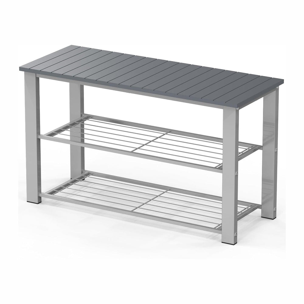 Simple Houseware Wooden Top Shoe Rack Bench for Entryway, Grey