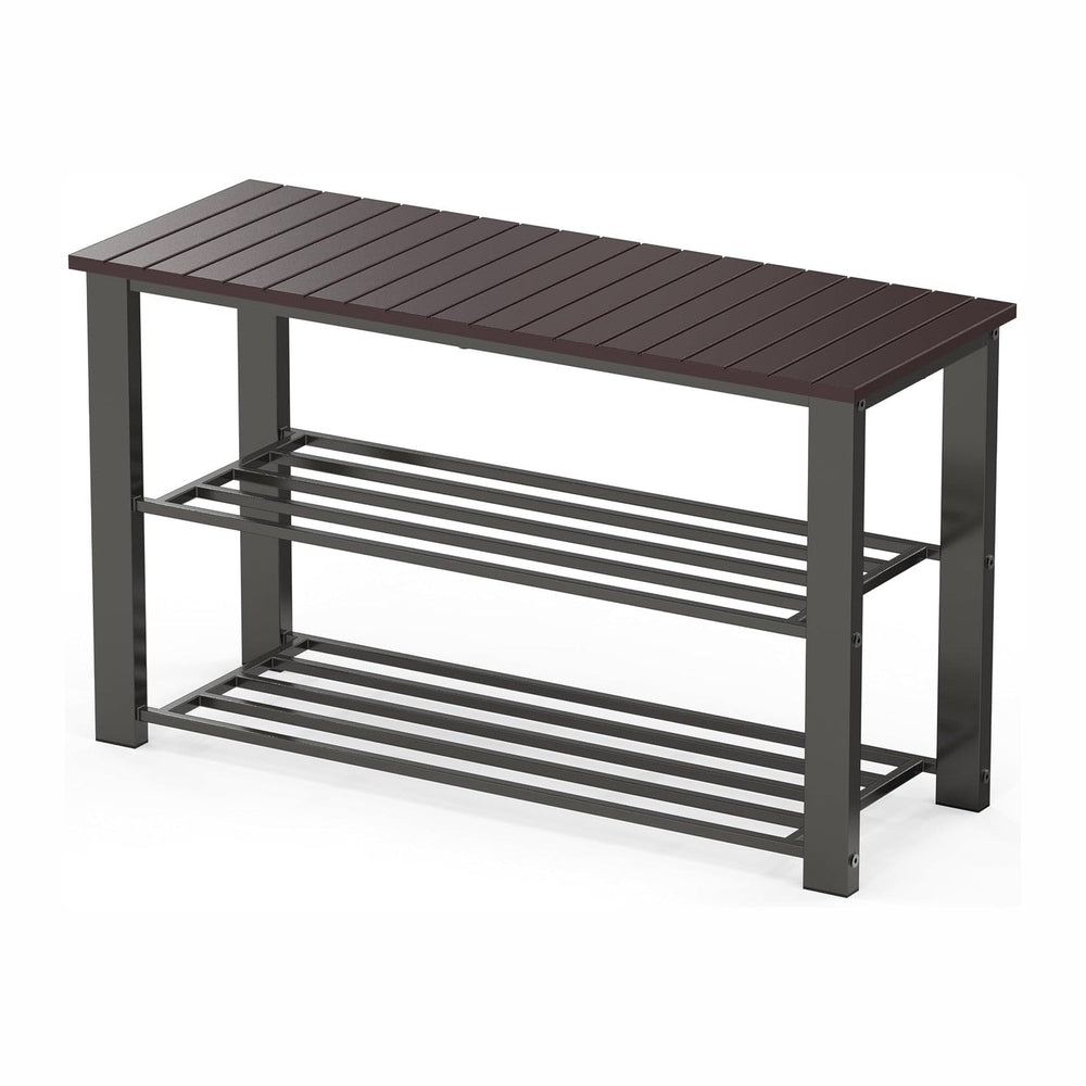 Simple Houseware Wooden Top Shoe Rack Bench for Entryway, Dark Brown
