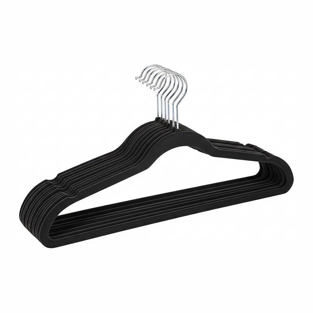 Simplify 10 Super Slim Velvet Huggable Hangers in Black