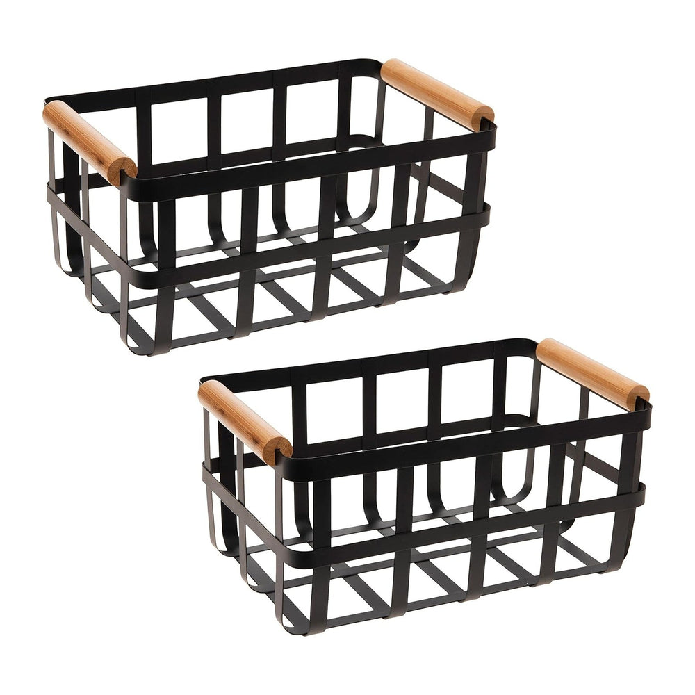 Simplify 2 Pack Rectangular Metal Storage Basket with Bamboo Handles | Large ...