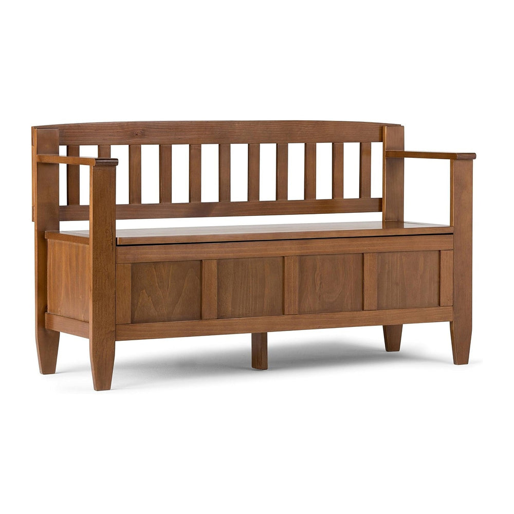 SIMPLIHOME Brooklyn 48" Wide Solid Wood Storage Bench in Saddle Brown