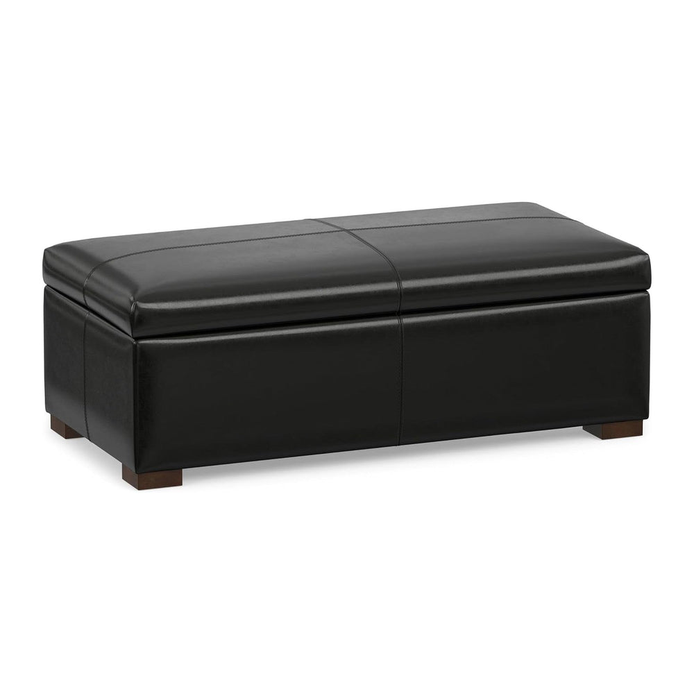 SIMPLIHOME Gabbie 48" Wide Vegan Leather Storage Ottoman in Midnight Black