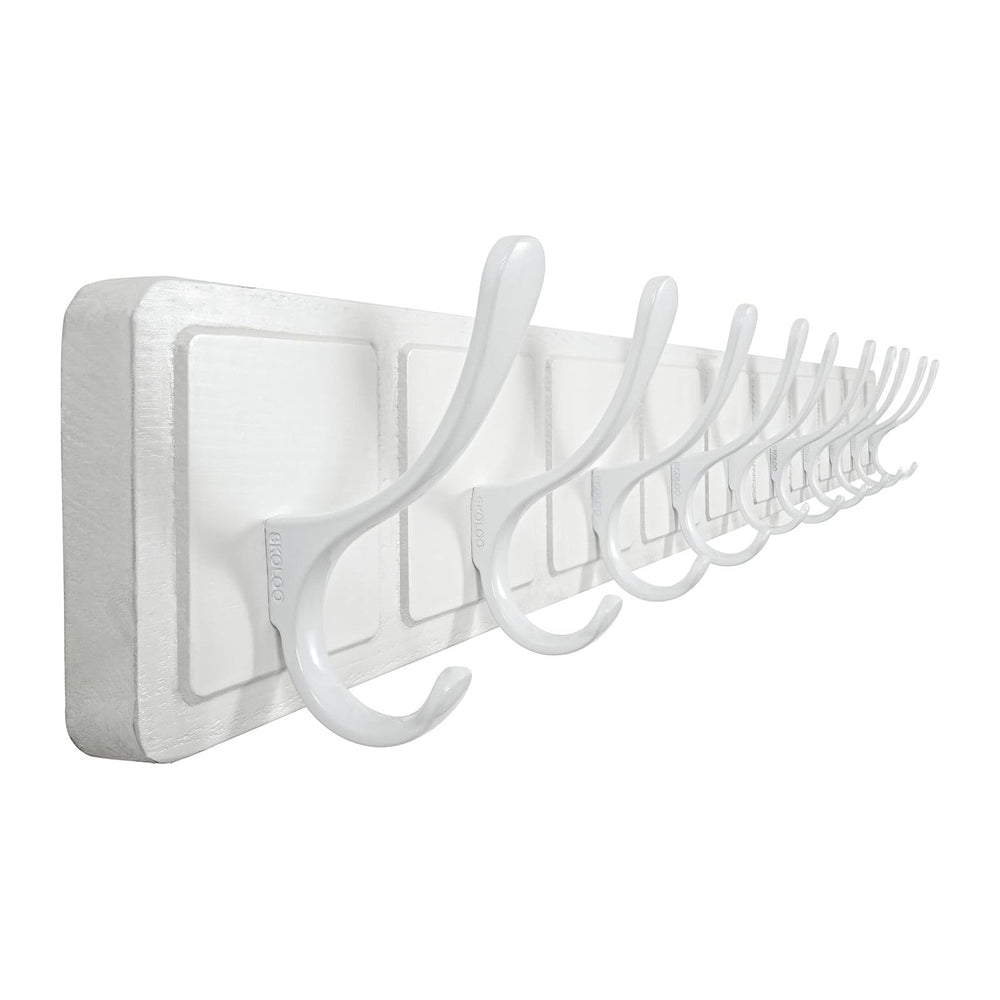 SKOLOO Scandi-Style Wooden Carved-Block Coat Hook, Wall Coat Hanger with 10 H...