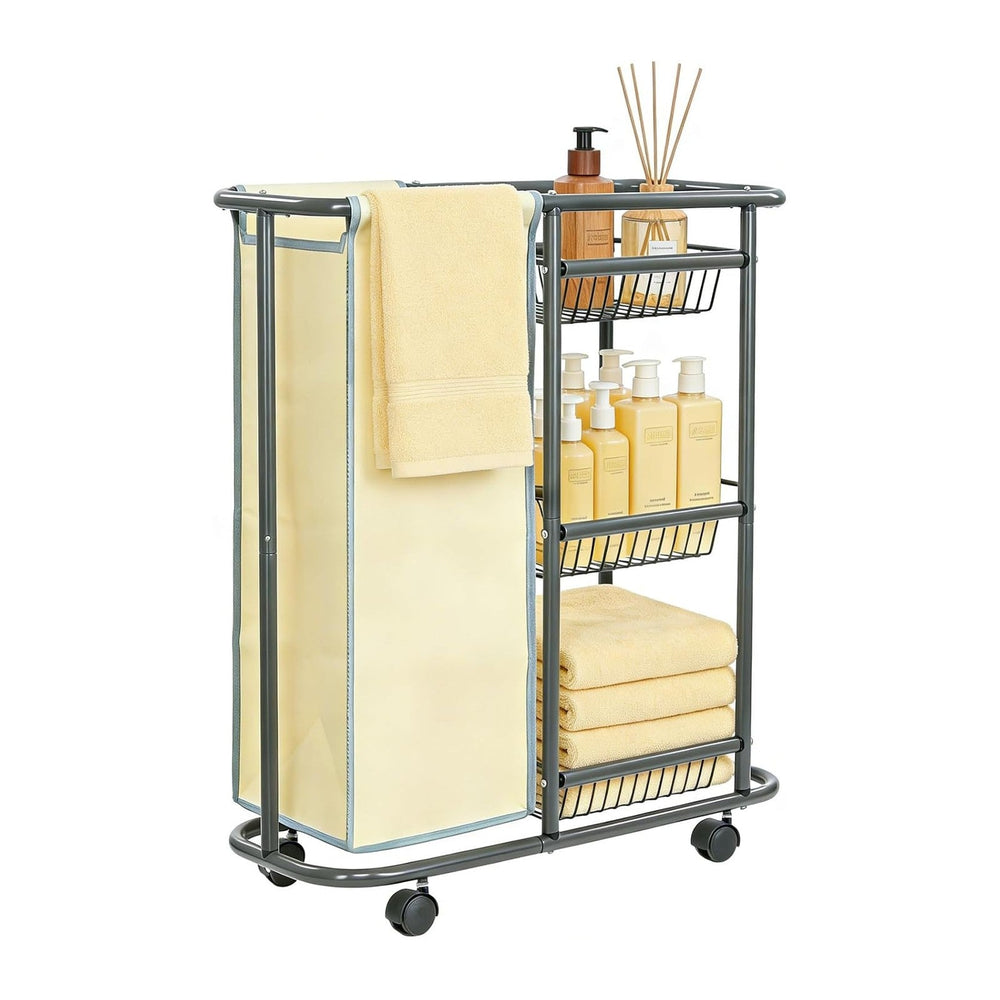 Slim Laundry Cart with Wheels, 3 Tier Rolling Laundry Sorter with 45L Bag