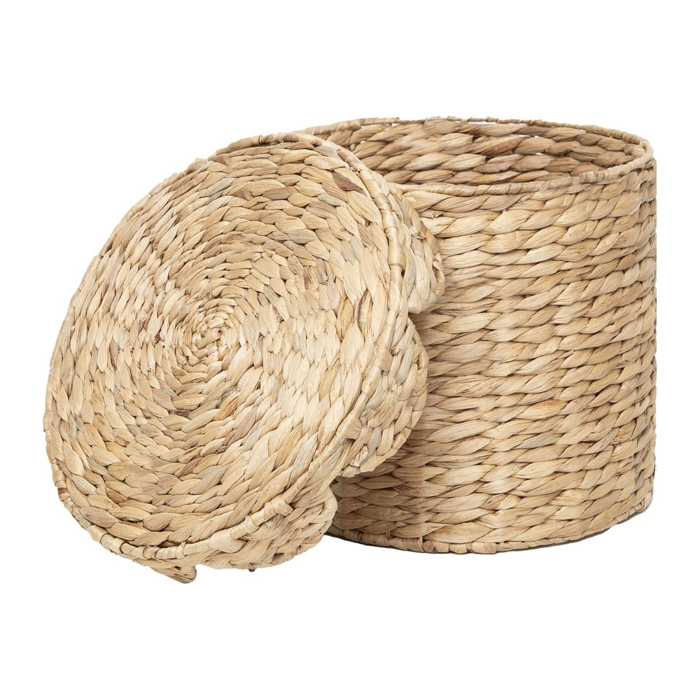 Small Round Water hyacinth Wicker Laundry hamper basket with lid