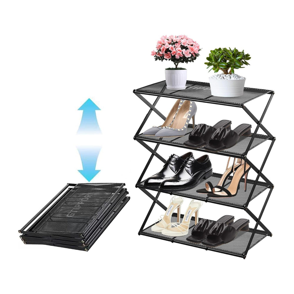 Small Shoe Rack for Entryway, 4-Tier Foldable Shoe Organizer, Metal Shoe Stor...