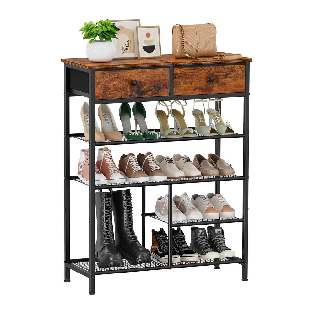 Snughome Shoe Rack, 5 Tier Shoe Storage Organizer with 2 Drawers, Shoe Storag...