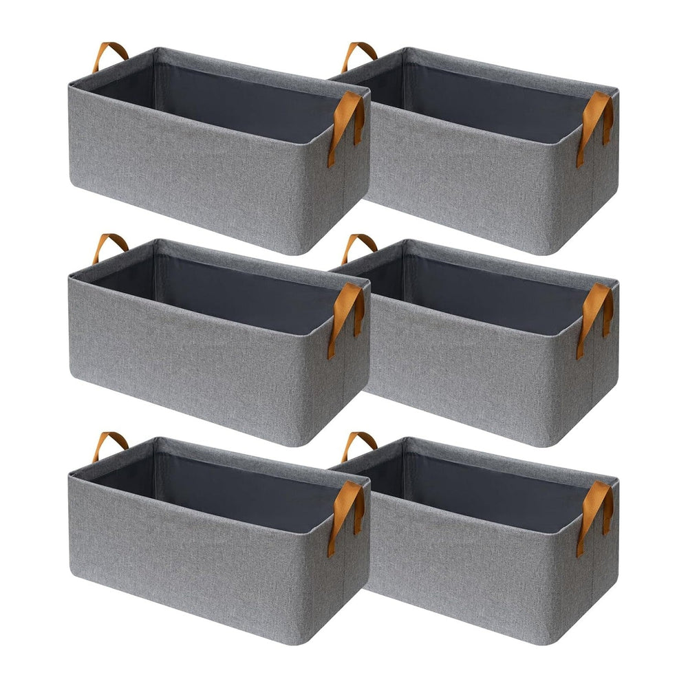 SNWDN 6 Pack Closet Cloth Storage Bins with Handles（Grey 16.5''L x 11...