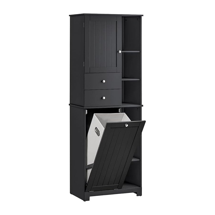SoBuy Tall Tilt-Out Laundry Hamper Cabinet with Removable Basket and Shelves,...
