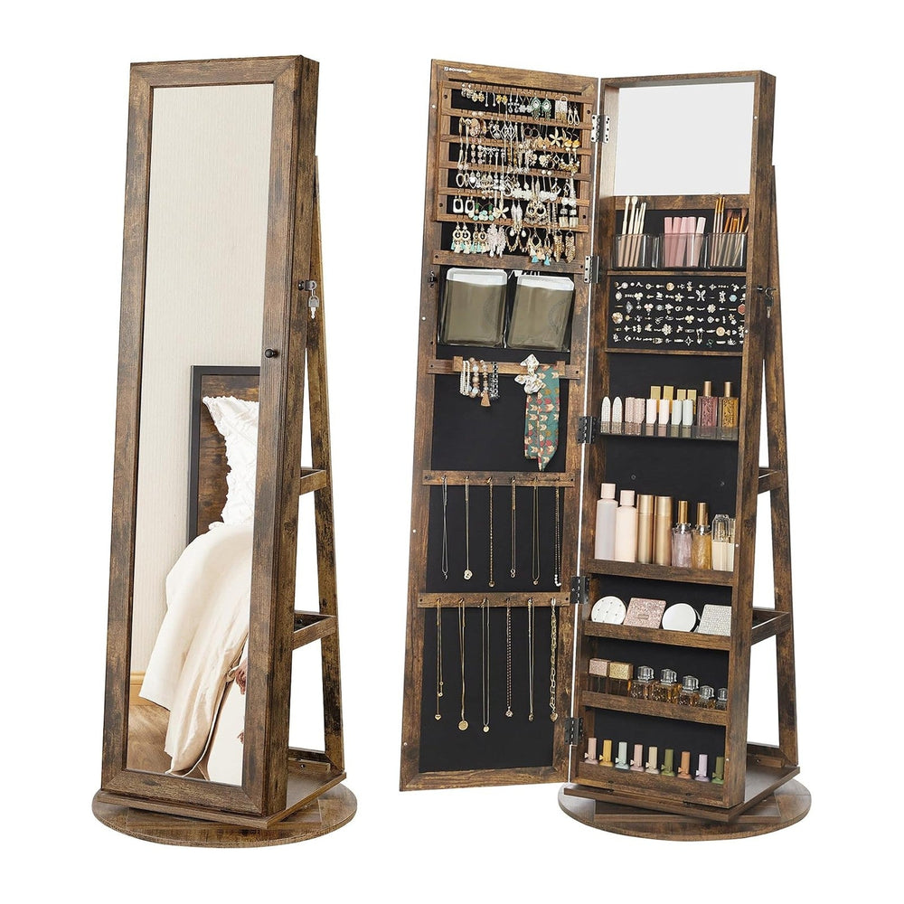 SONGMICS 360° Swivel Jewelry Cabinet, Full-Length Mirror, Lockable