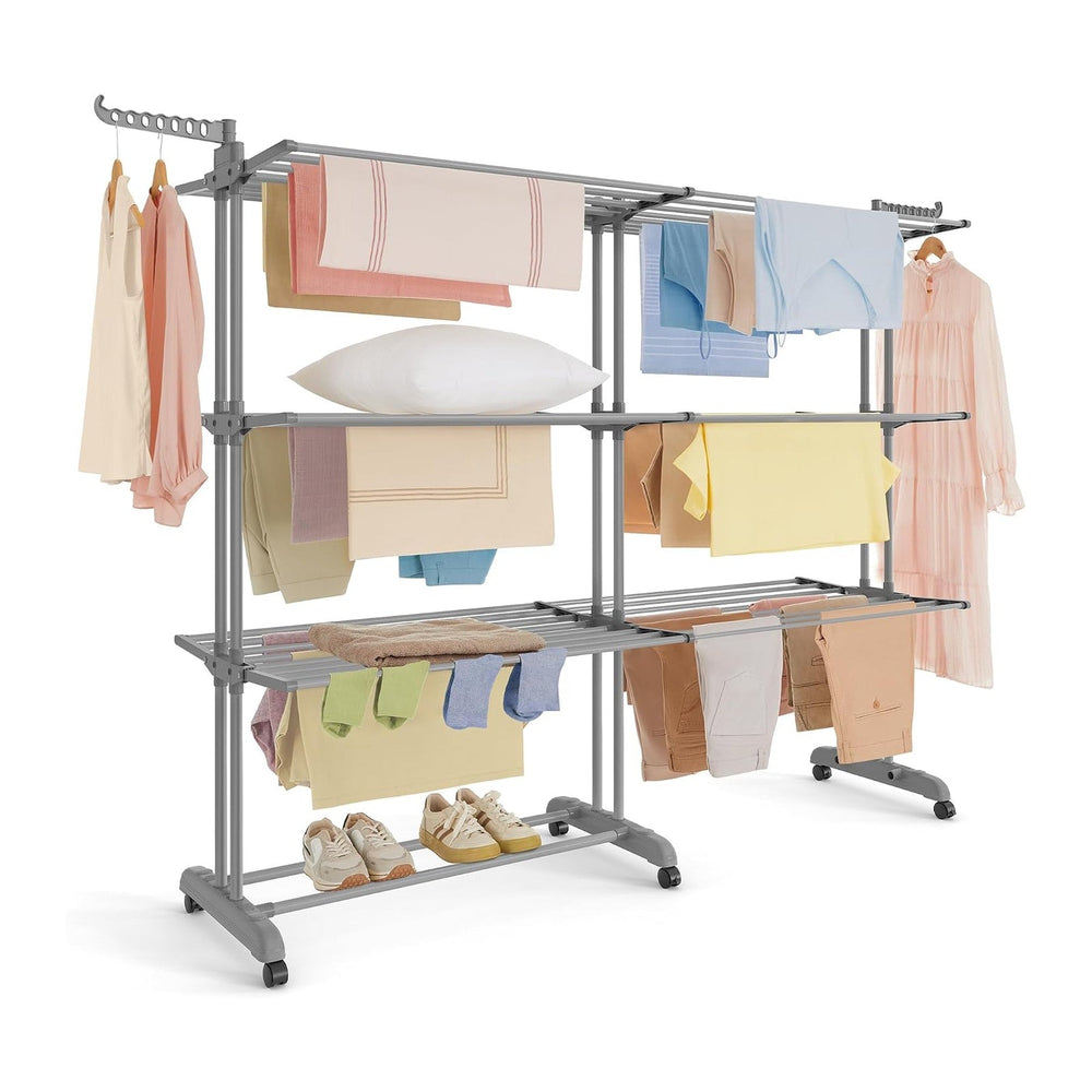 SONGMICS 4-Tier Clothes Drying Rack, Foldable, Rolling, 69.9-Inch Tall