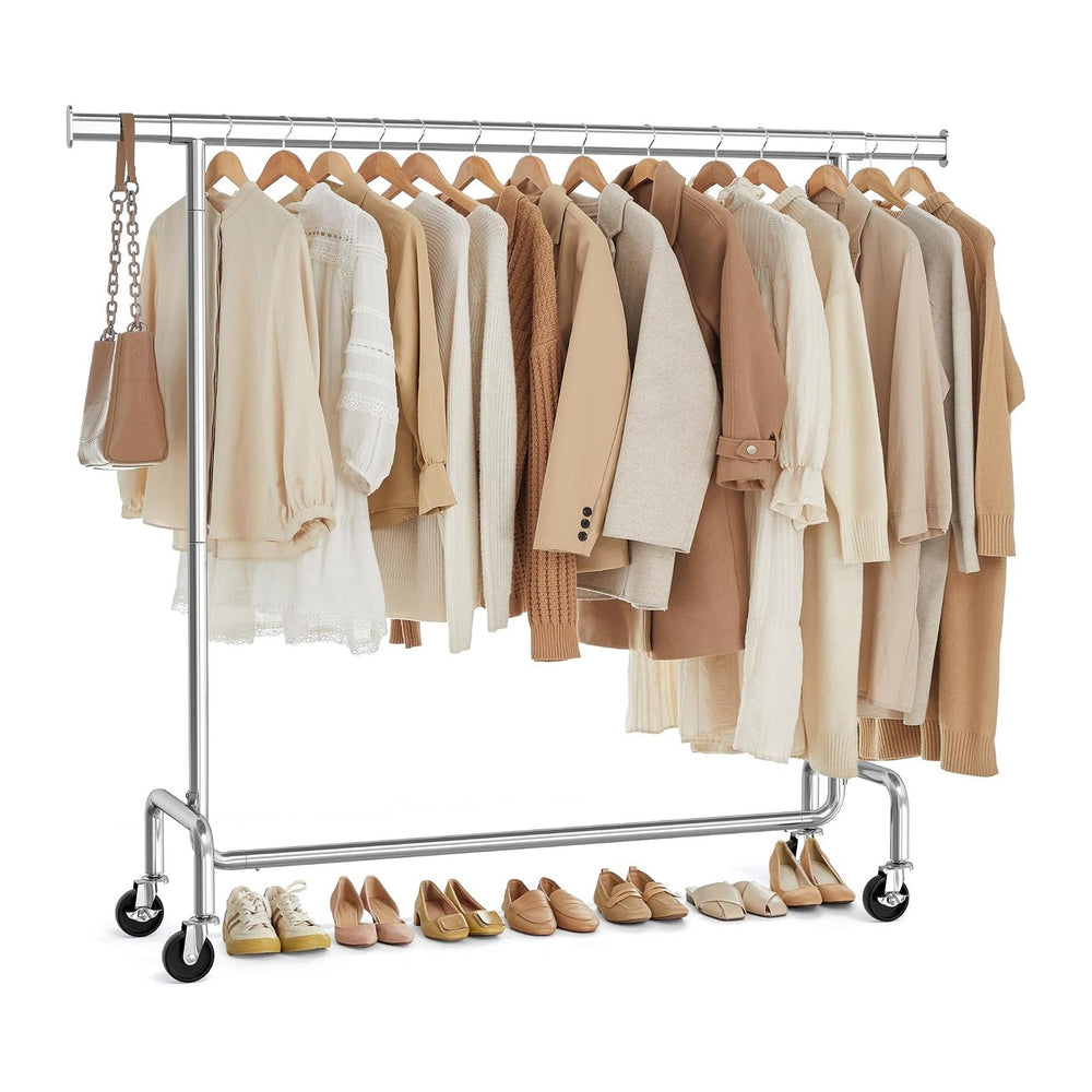 SONGMICS Clothes Rack with Wheels, Heavy-Duty, Extendable Hanging Rod