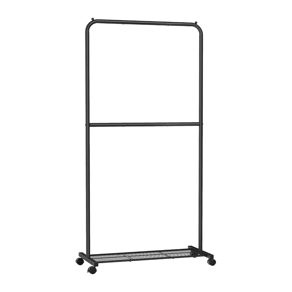 SONGMICS Clothes Rack with Wheels, Metal Garment Rack, Mesh Storage Shelf