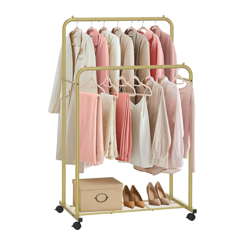SONGMICS Double Rods Clothes Rack with Wheels, Clothing Rack for Hanging Clot...