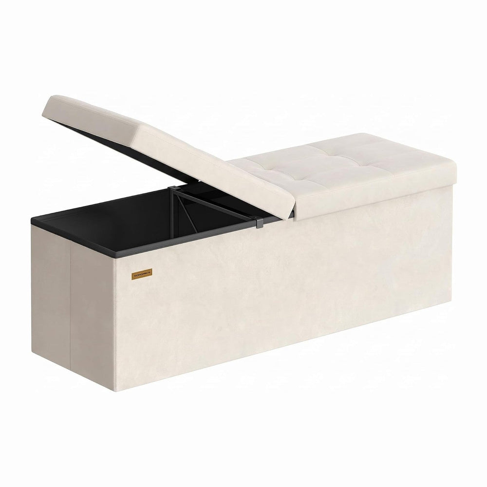 SONGMICS Foldable Storage Ottoman with Flipping Lid, 43.3 Inch Velvet Bench