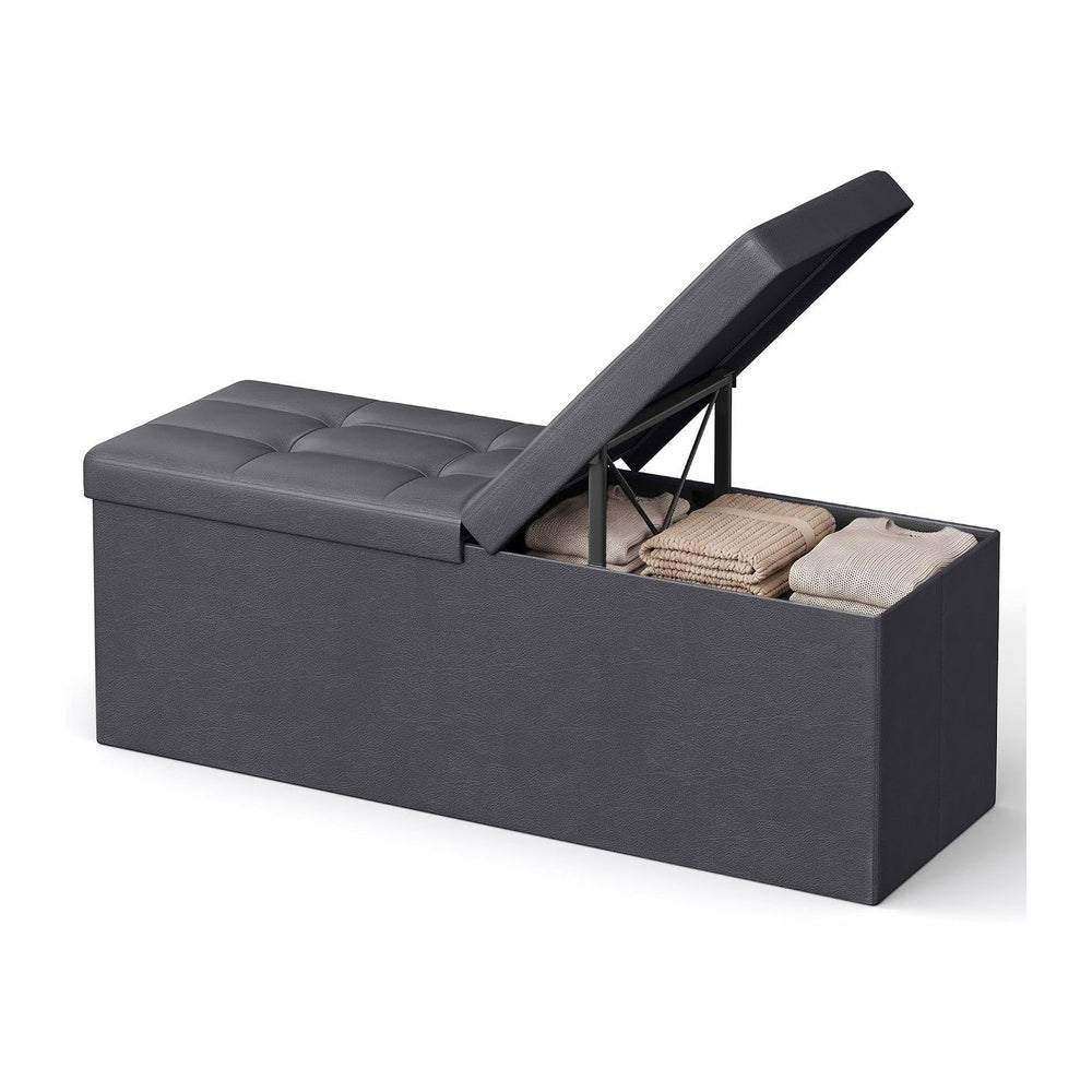 SONGMICS HOME Foldable Foot Rest Stool, Storage Ottoman, Tufted Design, PU Le...