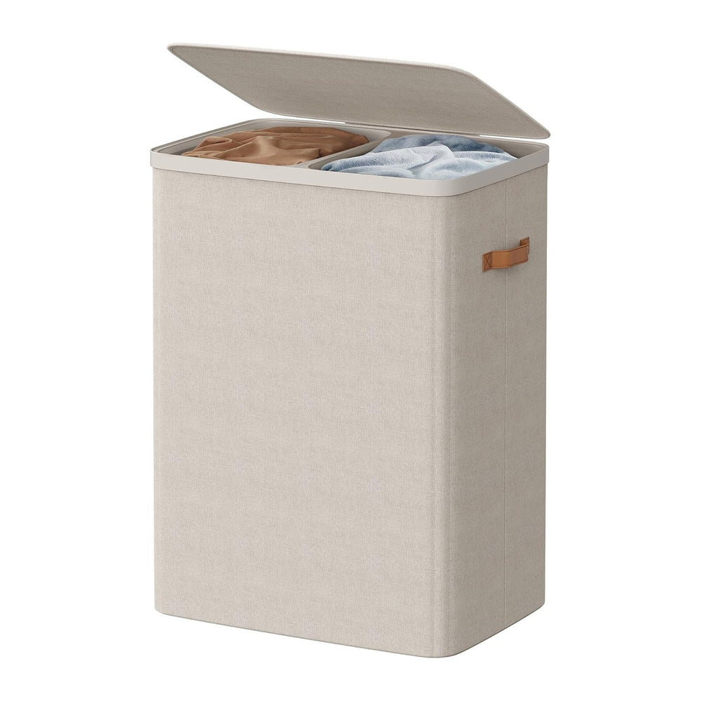 SONGMICS HOME Laundry Hamper with Lid, 2 Section Laundry Basket with Removabl...