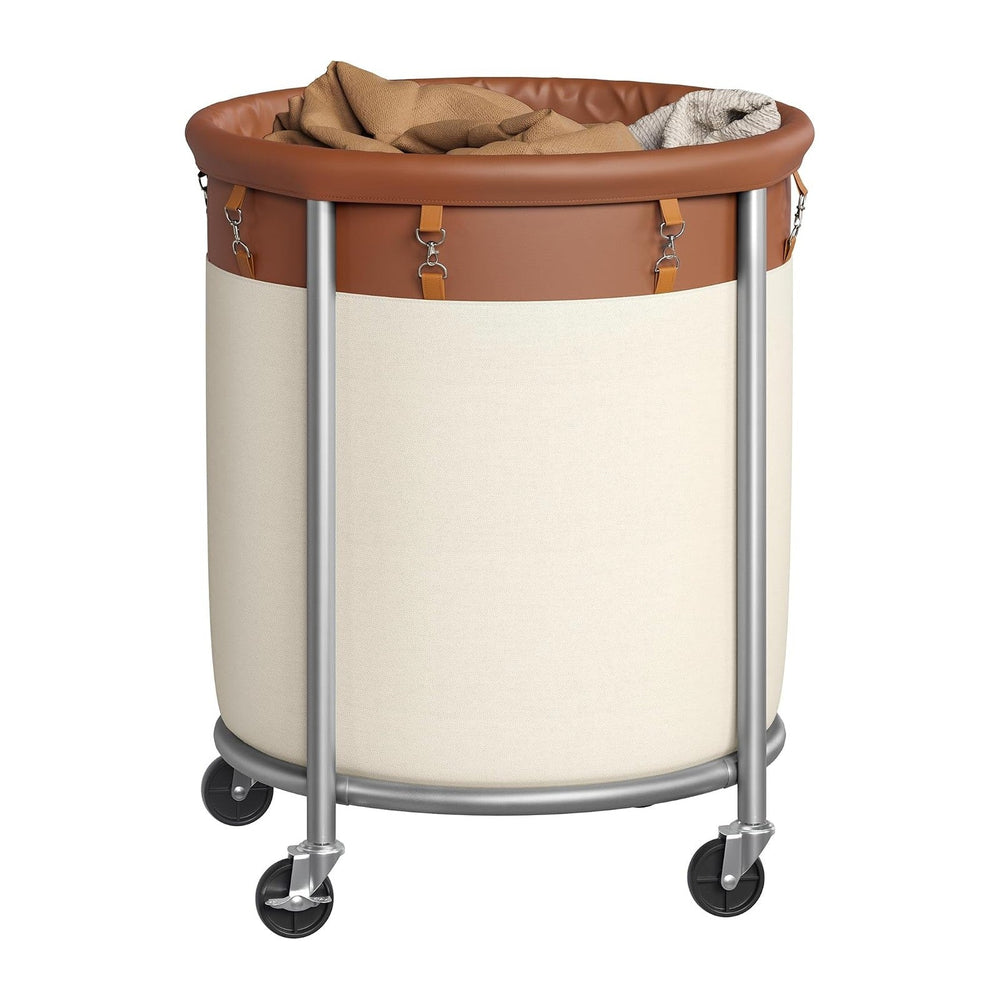 SONGMICS Laundry Basket with Wheels,190 L, Steel Frame, Removable Bag