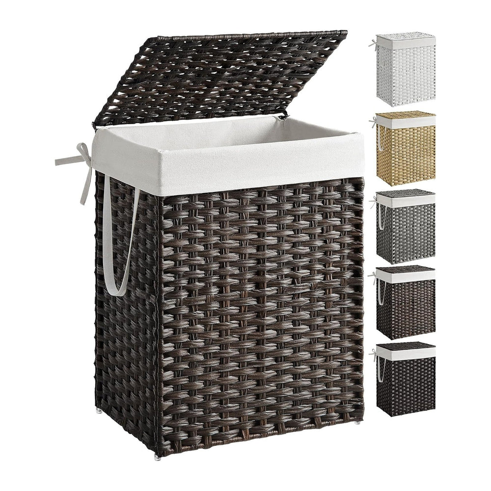 SONGMICS Laundry Hamper with Lid, 23.8 Gallon Synthetic Rattan Clothes Laundry
