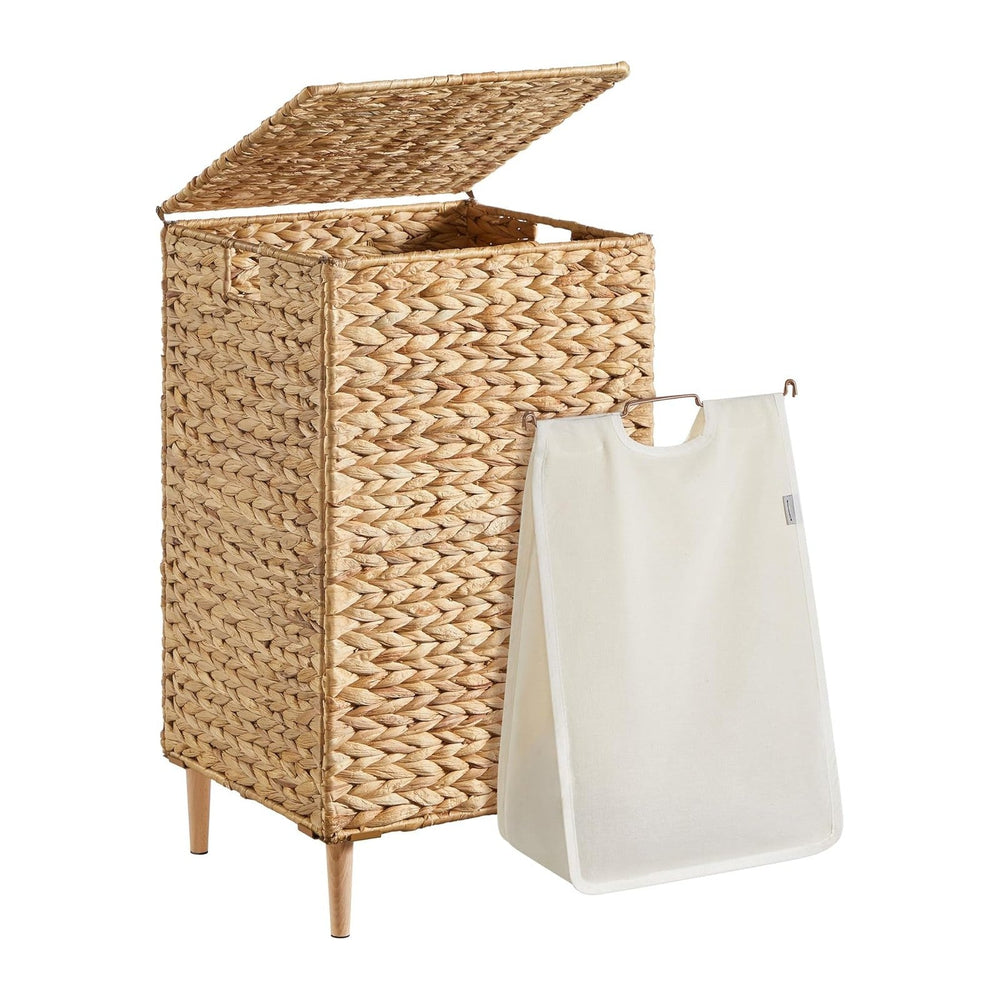 SONGMICS Laundry Hamper With Lid, 95 L Wicker Handwoven Water Hyacinth