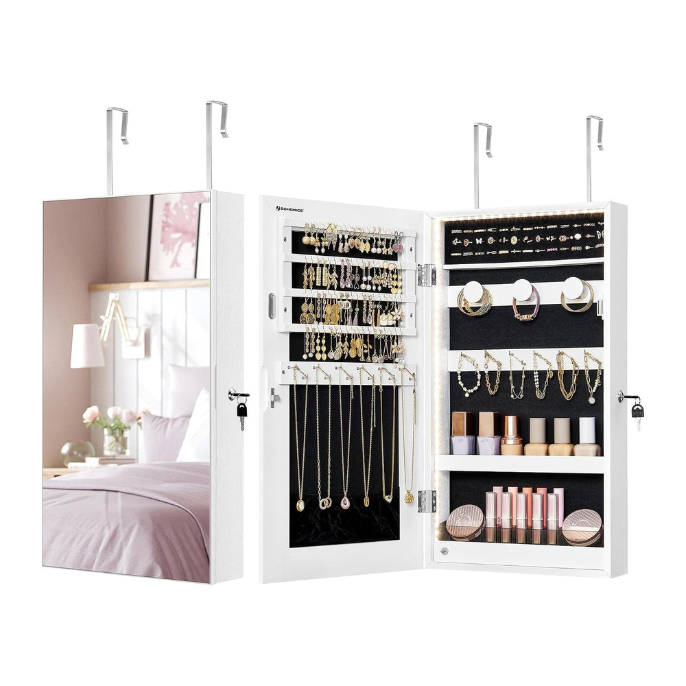 SONGMICS Lockable Jewelry Cabinet Armoire with Mirror, Wall-Mounted