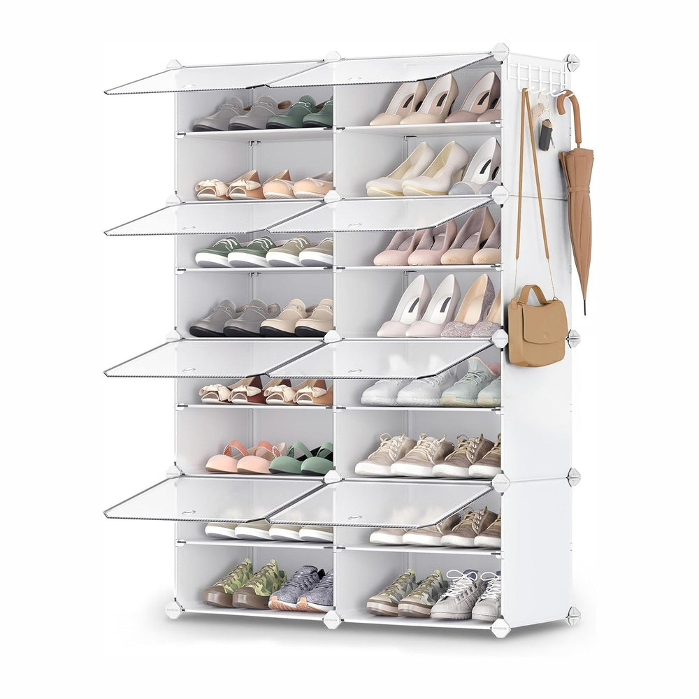 SONGMICS Shoe Rack, 8-Tier with Doors, 32-Pair Storage Cabinet