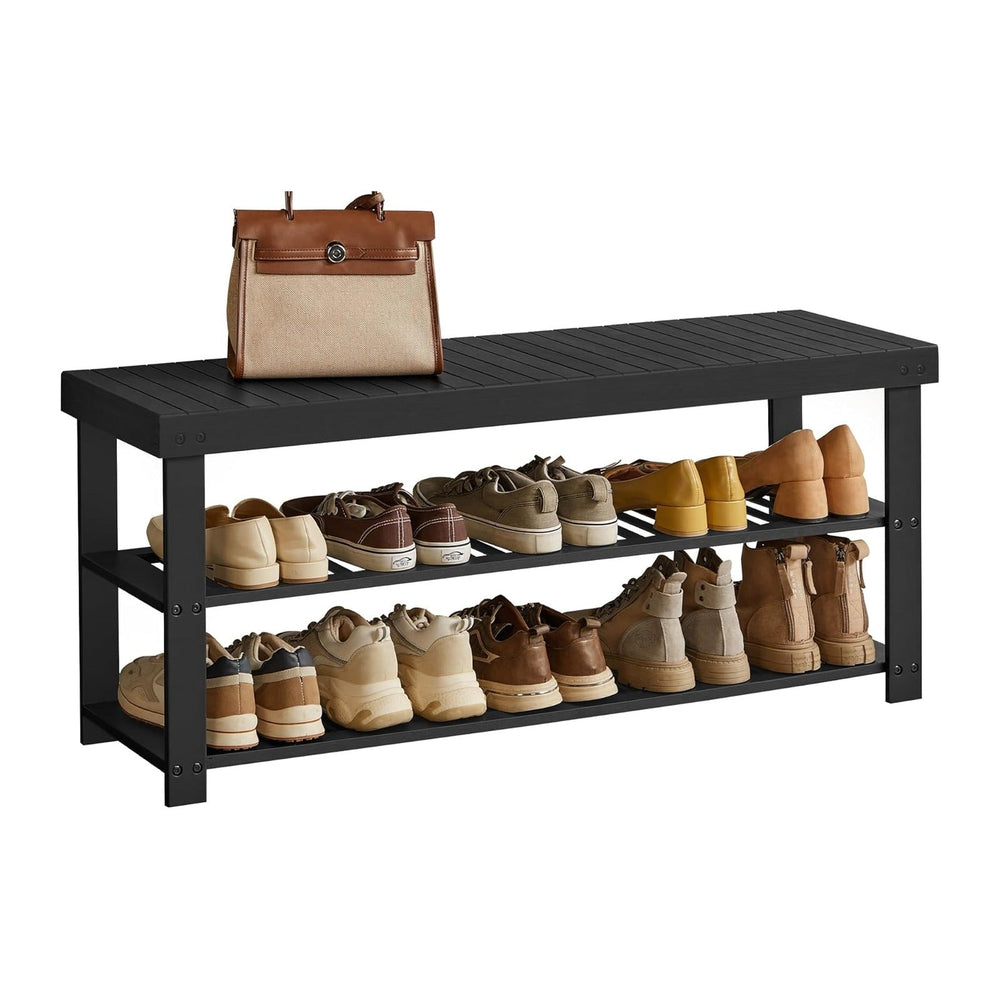SONGMICS Shoe Rack Bench, 3-Tier Bamboo Entryway Bench, 42.9 Inches Width